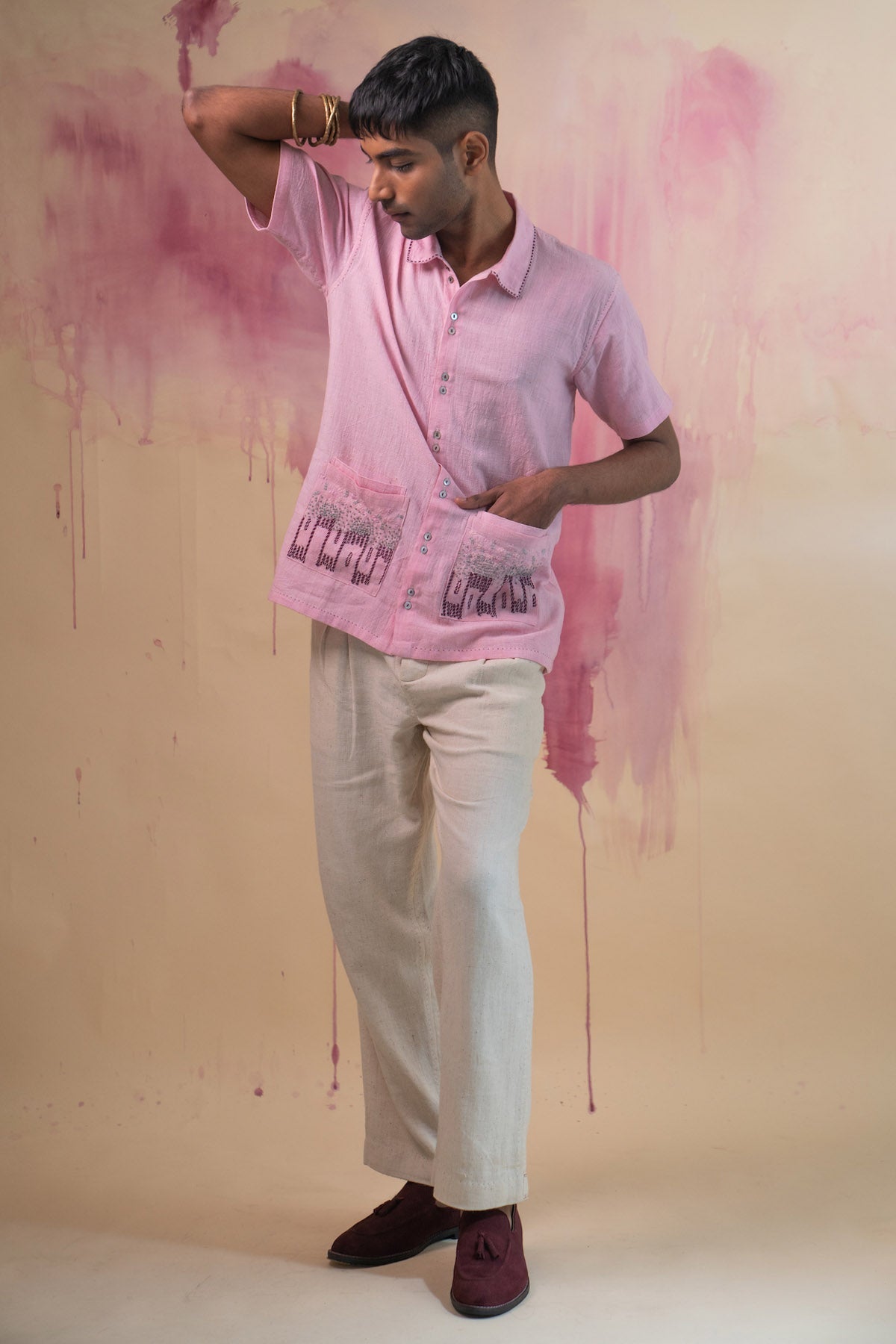 Buy Designer Double Pocket Cotton Pink Shirt By Lafaani